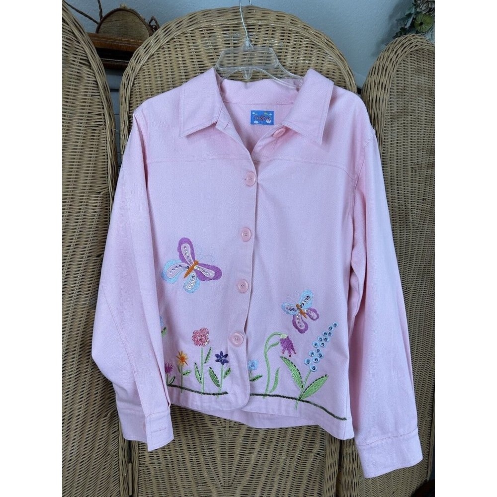 Cre8tion Denim Jacket Pink Butterfly Appliqué 1X